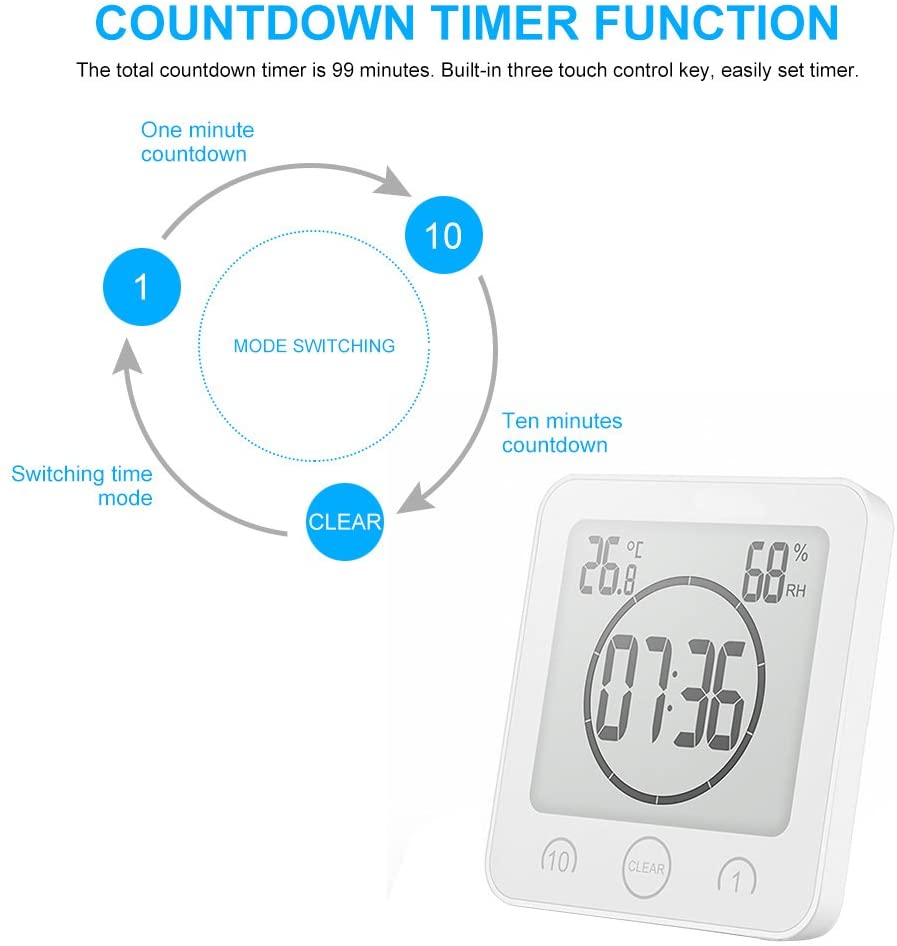 Waterproof Shower Clock Timer Clock with Alarm